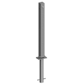 Barrier posts | Steel tube 70 x 70 mm | foldable, with 8 mm triangular lock | for casting in concretewith ground socket part-no. 470.60approx. 400 mm below ground | hot-dip galvanized and red coatedwith three white reflecting stripes | without eyelet
